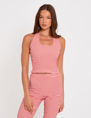 Halterneck Gingham Crop Top Red And White
