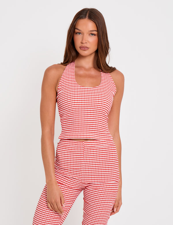 Halterneck Gingham Crop Top Red And White