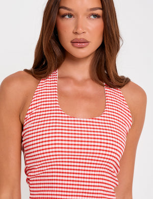 Halterneck Gingham Crop Top Red And White