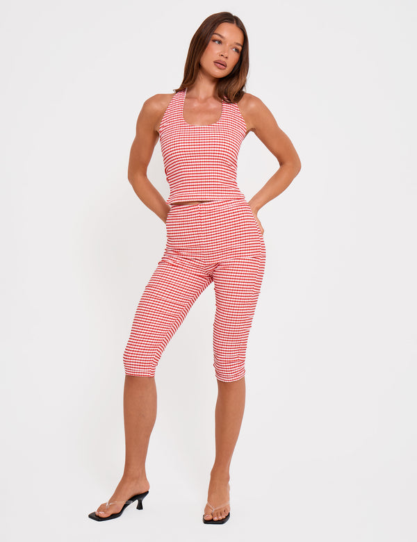 Halterneck Gingham Crop Top Red And White