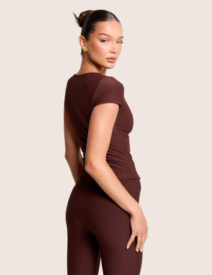 Scoop Neck Luxe Slinky Cap Sleeve Top Brown