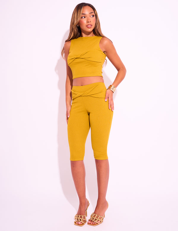 Knot Front Mesh Sleeveless Top Lime