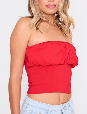 Ruffle Bandeau Top Co Ord Red