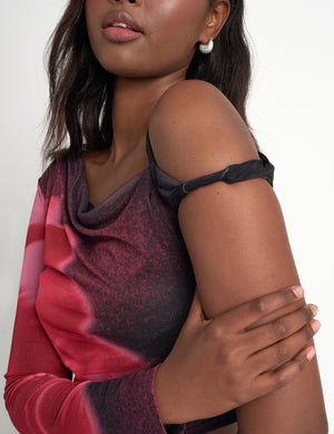 Floral Print Slinky Twist Strap Asymmetric Top Black