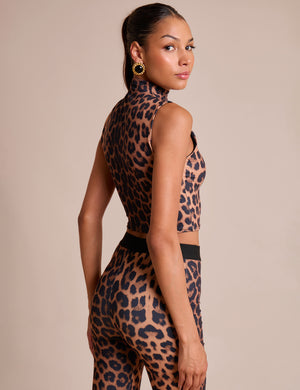 High Neck Luxe Slinky Crop Top Leopard
