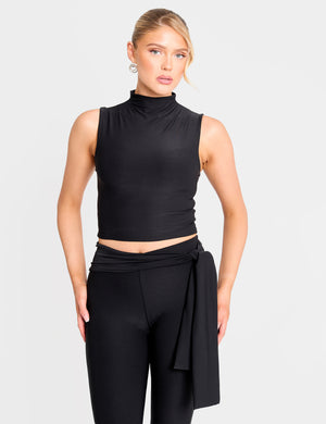 High Neck Luxe Slinky Crop Top Black