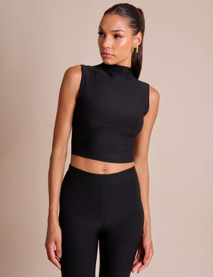 High Neck Luxe Slinky Crop Top Black