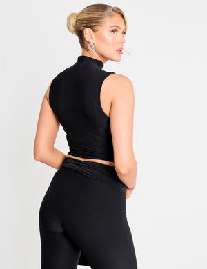 High Neck Luxe Slinky Crop Top Black