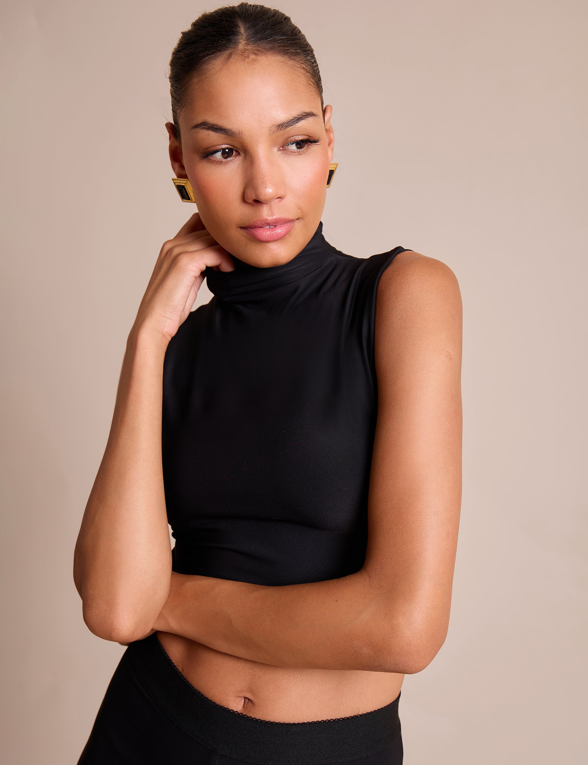High Neck Crop Top Black | Public Desire