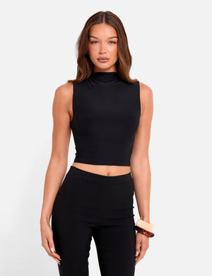 High Neck Luxe Slinky Crop Top Black