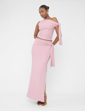 Knot Detail Luxe Slinky Maxi Skirt Mauve