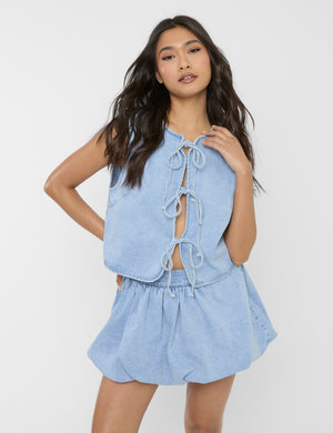 Front Tie Waistcoat Light Blue