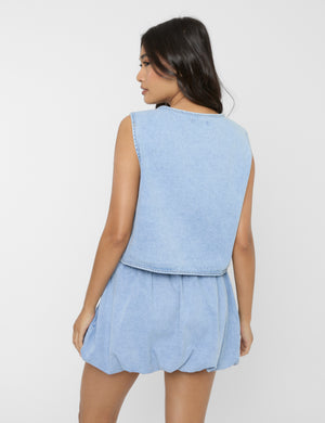 Front Tie Waistcoat Light Blue