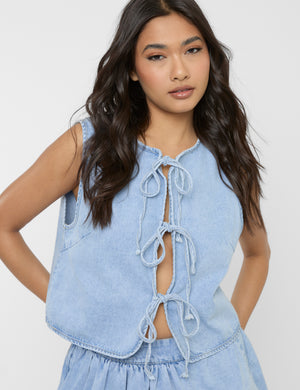 Front Tie Waistcoat Light Blue