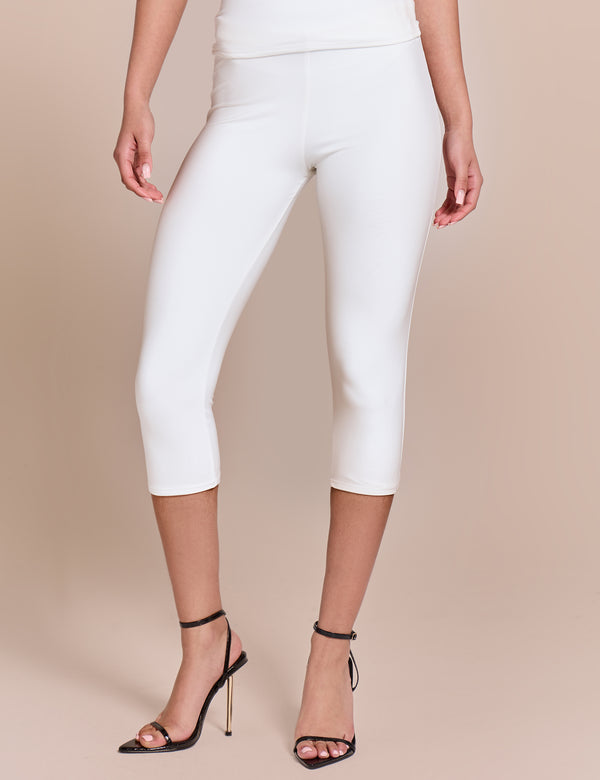 High Waist Luxe Slinky Capri Pants White