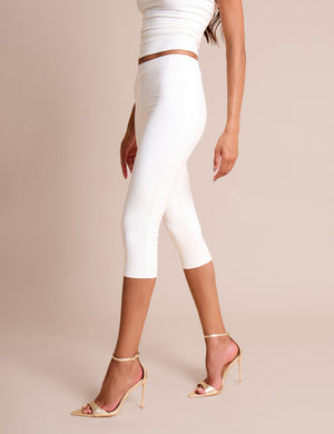 High Waist Luxe Slinky Capri Pants White