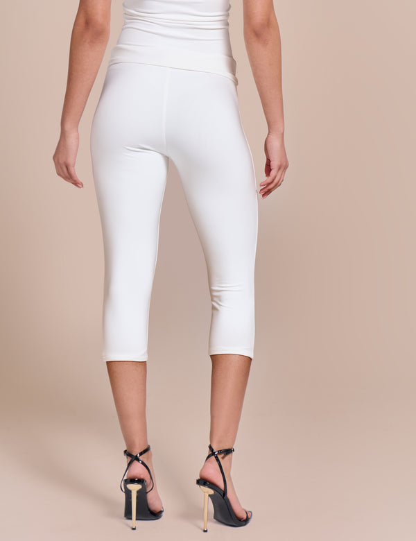 High Waist Luxe Slinky Capri Pants White