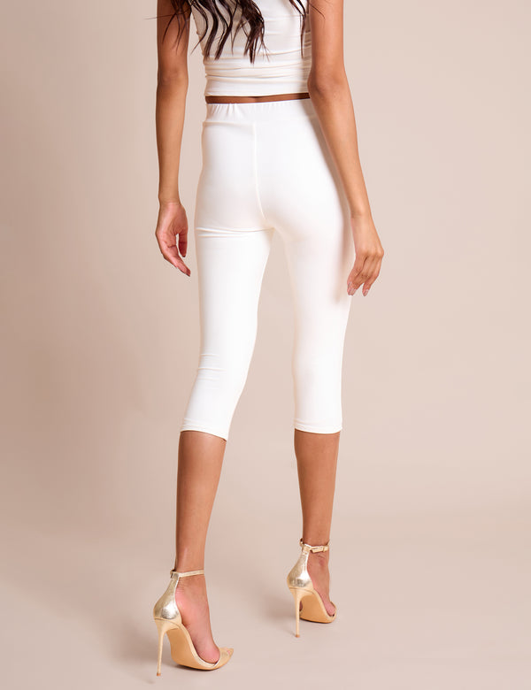 High Waist Luxe Slinky Capri Pants White