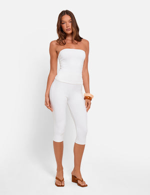 High Waist Luxe Slinky Capri Pants White