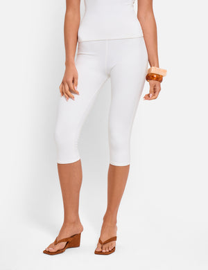 High Waist Luxe Slinky Capri Pants White