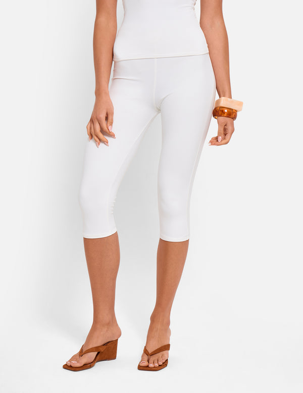 High Waist Luxe Slinky Capri Pants White