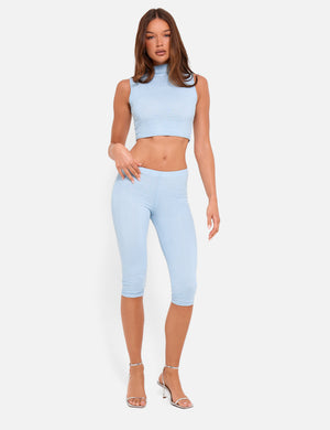 Hotfix High Waist Luxe Slinky Capri Pants Blue