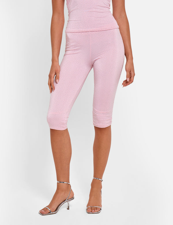 Hotfix High Waist Luxe Slinky Capri Pants Pink