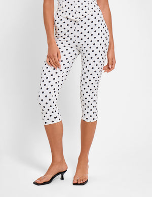 High Waist Luxe Slinky Capri Pants Polka Dot White & Black