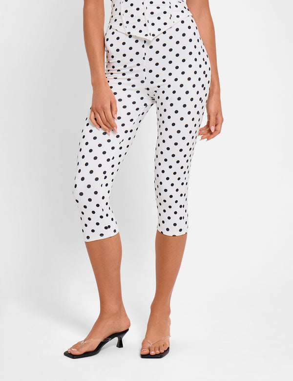 High Waist Luxe Slinky Capri Pants Polka Dot White & Black