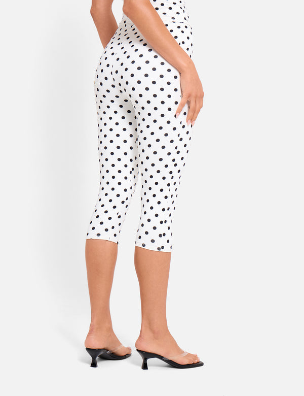 High Waist Luxe Slinky Capri Pants Polka Dot White & Black