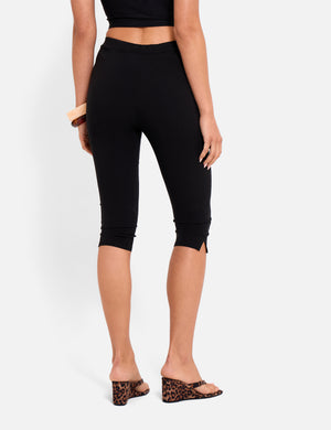 High Waist Bengaline Split Hem Capri Trousers Black