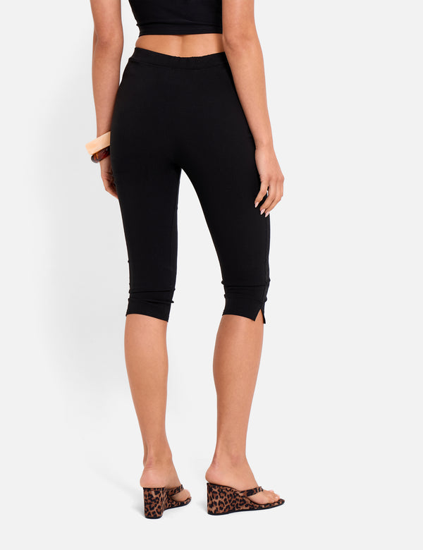 High Waist Bengaline Split Hem Capri Trousers Black