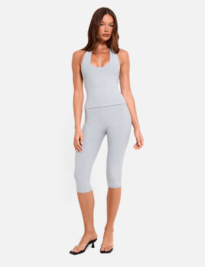 High Waist Luxe Slinky Capri Pants Grey Marl
