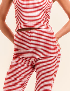 Mid Rise Gingham Capri Pant Red And White
