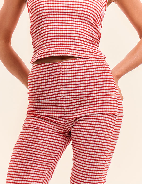 Mid Rise Gingham Capri Pant Red And White