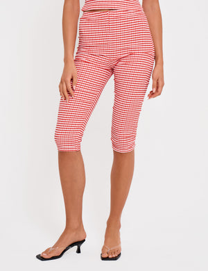 Mid Rise Gingham Capri Pant Red And White