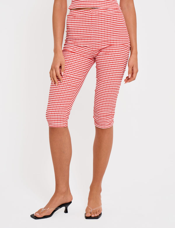 Mid Rise Gingham Capri Pant Red And White