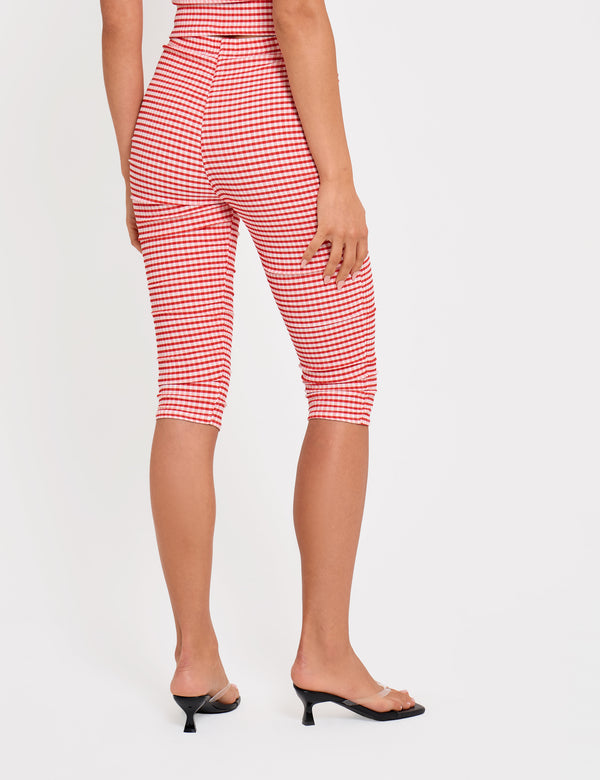 Mid Rise Gingham Capri Pant Red And White