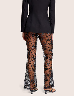 High Waist Sheer Sequin Embellished Flare Trousers Black