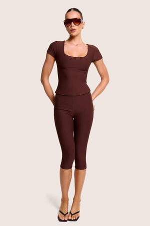 High Waist Luxe Slinky Capri Pant Brown