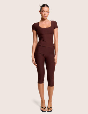 High Waist Luxe Slinky Capri Pant Brown