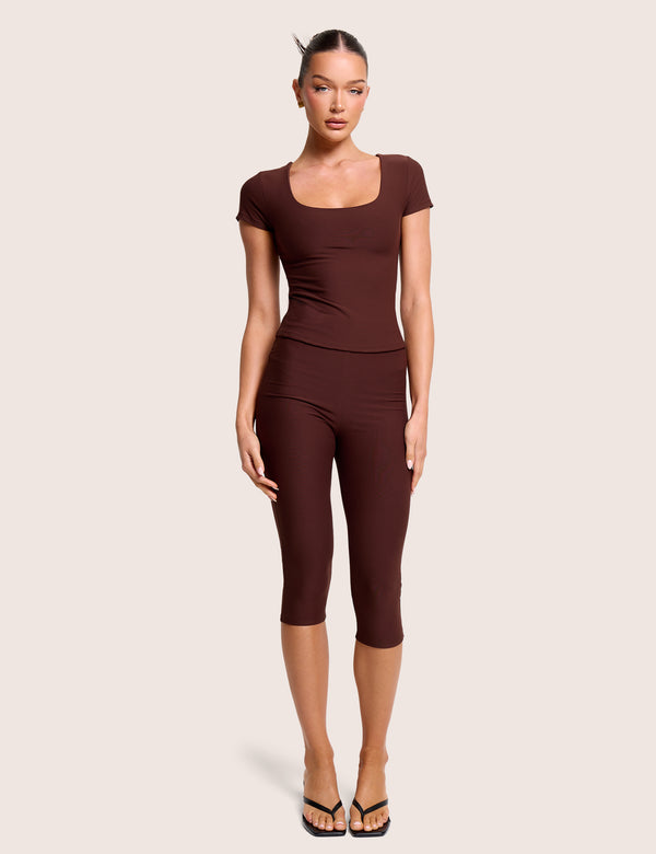 High Waist Luxe Slinky Capri Pant Brown