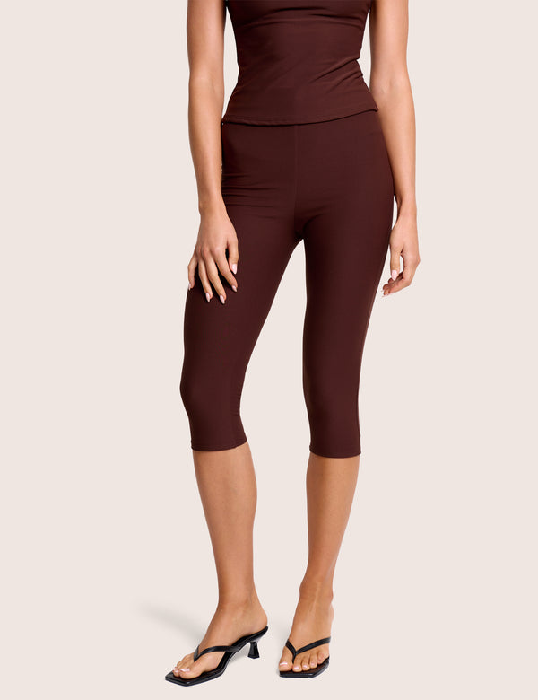 High Waist Luxe Slinky Capri Pant Brown