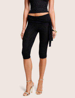 High Waist Lace Knot Tie Capri Black