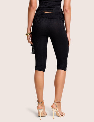 High Waist Lace Knot Tie Capri Black