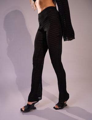 Laddered Mesh Straight Leg V Waist Pants Black