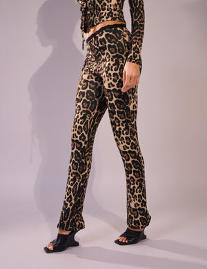 Lace Trim Straight Leg Pants Leopard