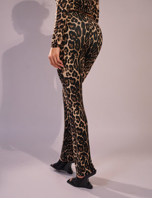 Lace Trim Straight Leg Pants Leopard