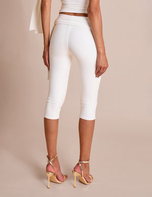 Knot Detail Tie Side Luxe Slinky Capri Pants White