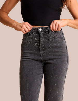 Straight Leg Stretch Stud Detail Black Jeans